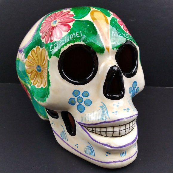 Talavera Pottery Day Of The Dead Sugar Skull Ceramic Cozumel Mexico Folk Art - Picture 1 of 12
